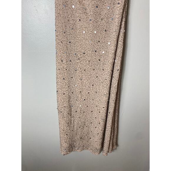 ADRIANNA PAPELL DRESS 10P GOWN TAUPE PINK SEQUIN BEADED LONG FORMAL MAXI EVENING - Picture 7 of 15